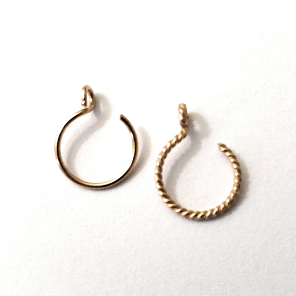 Fake Nose Rings Pair Tiny 14k Yellow Gold Filled